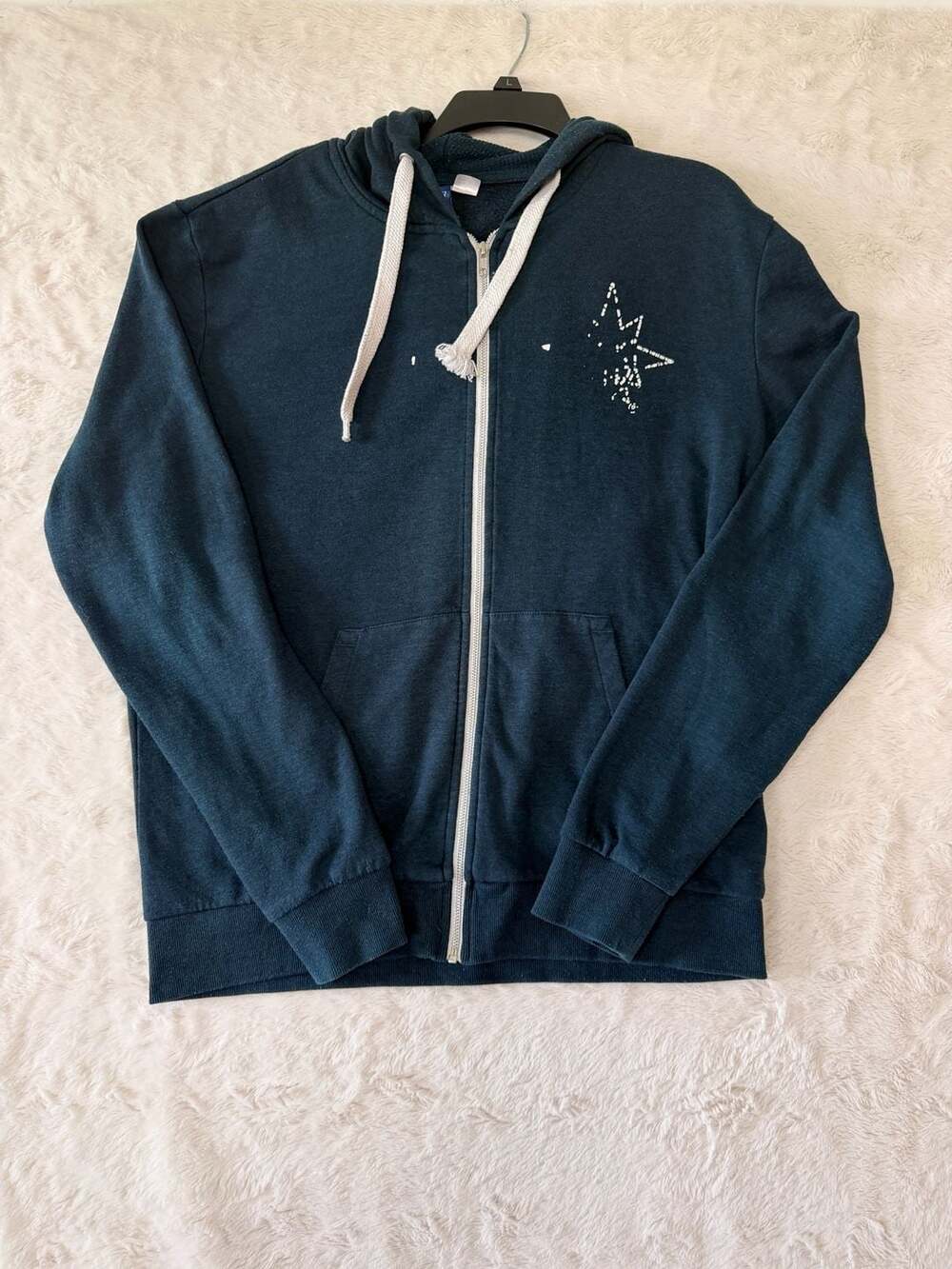 Divided by H&M Dark Teal Zip Up Hoodie With Graphic Print Size XL